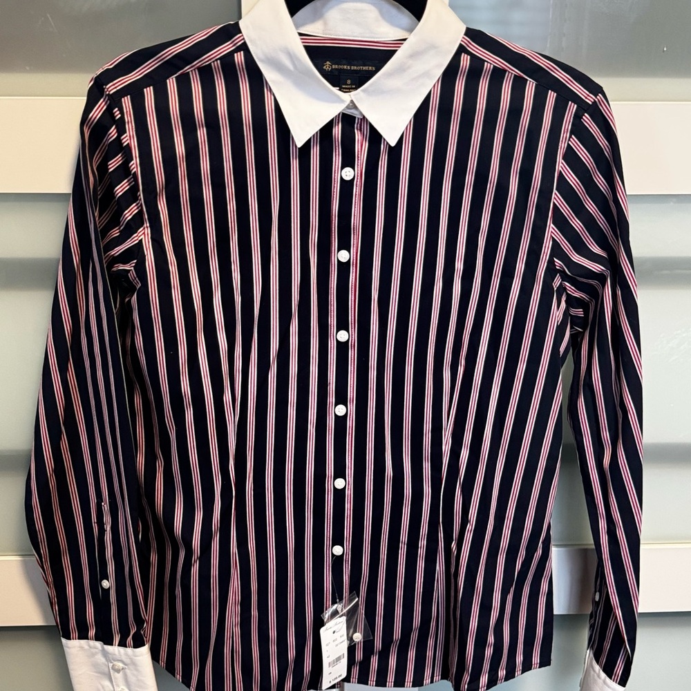 Brooks Brothers Navy and Red Striped Dress Shirt